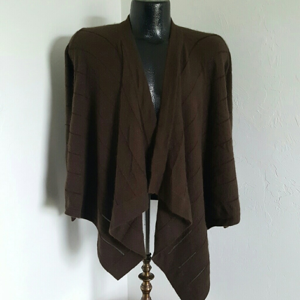 Lucy Lauren women cardigan chocolate angora blend open front size M